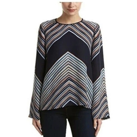 BCBGMaxAzria Tops - BCBGMaxazria Cheri Top Womens M Navy Multi Chevron Semi Sheer Lightwei…
